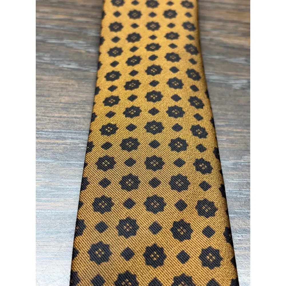 Vintage Tie-Nel Superba Neck Tie Brown/Black Geometric Floral Skinny Triacetate